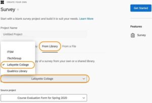 Screenshot of the first steps in creating a form from the Qualtrics form library