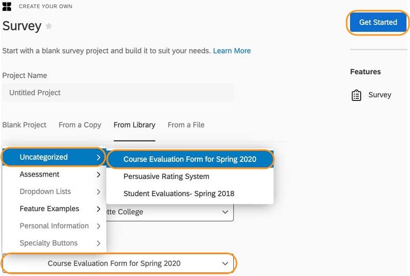 Screenshot of the last steps to creating a survey from the Qualtrics forms library