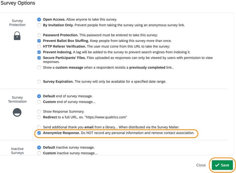 A screenshot of Survey Options settings in Qualtrics.