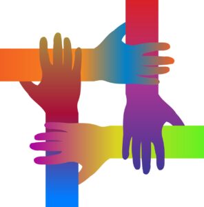 Rainbow interlocking hands