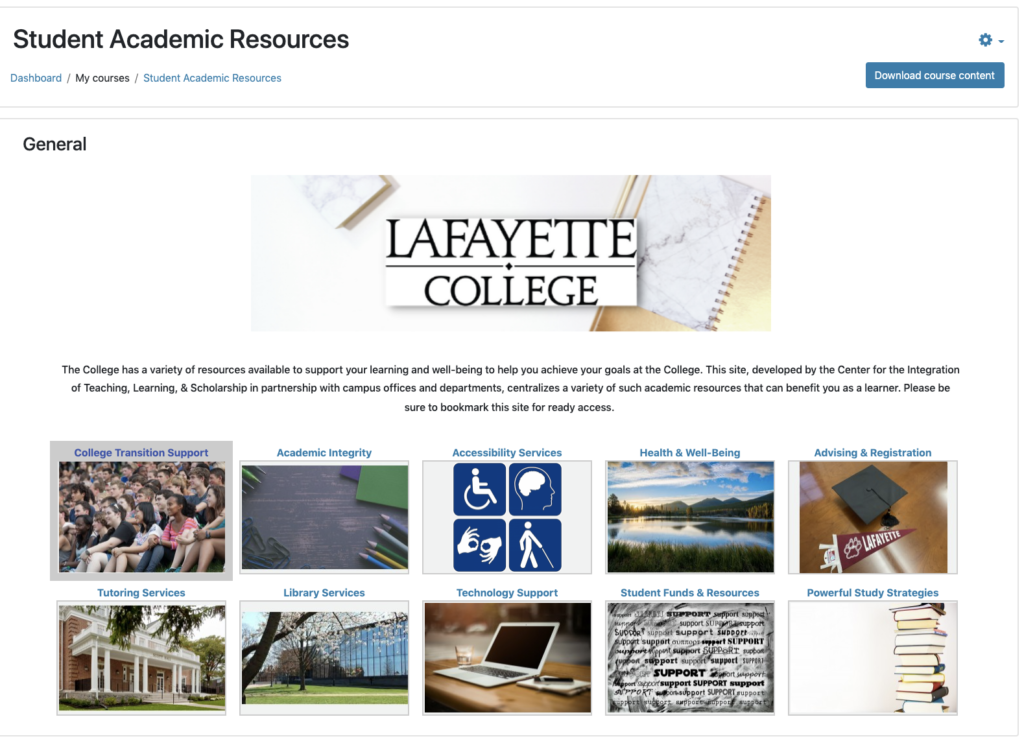 Image of panels on the Student Academic Resources site