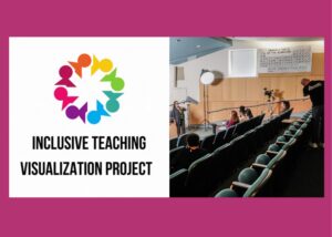 Inclusive Teaching Visualization Project Logo and Image of videographer filming actors in a seminar style classroom