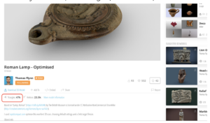 Screenshot of Sketchfab with a roman lamp as an example of an asset