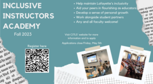 flyer for inclusive instructors academy with QR code, program details, and images of classrooms