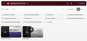 Screenshot of CITLS media channel. At the top, a maroon header says teaching center (CITLS). Below are folders and playlists. 