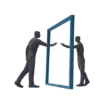 two silhouettes on either side of a mirror, pointing to one another.