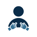 a silhouette with two hands pointing to itself. 