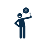 Silhouette wagging a finger and looking away. a speech bubble with an x is next to them.