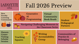 Lafayette CITLS Fall 2026 preview: various boxes in fall colors. In each box is the name of a program and fall themed clipart.